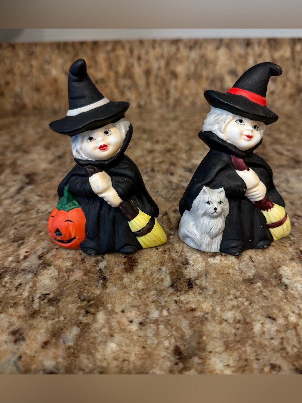 Vintage LEGO Halloween Retro 70s 90s Witch Cat Ceramic Figurines Spooky Bisque